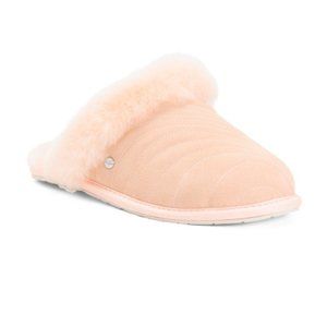 NEW UGG WOMEN'S PEACH SUEDE SHEARLING LINED‎ SLIP ON SCUFF SLIPPERS PEACH
